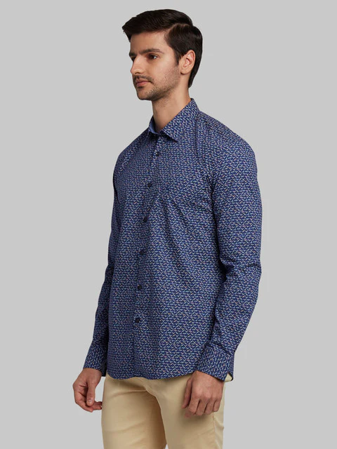 Parx Men Blue Slim Fit Printed Full Sleeve Cutaway Collar Shirt - Image 3