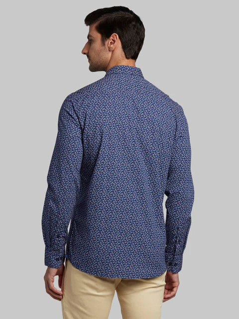 Parx Men Blue Slim Fit Printed Full Sleeve Cutaway Collar Shirt - Image 4