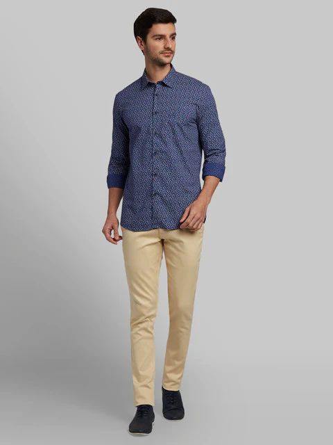 Parx Men Blue Slim Fit Printed Full Sleeve Cutaway Collar Shirt - Image 5