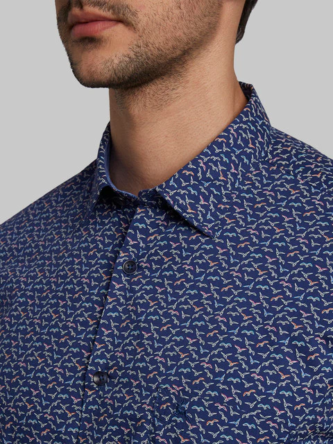 Parx Men Blue Slim Fit Printed Full Sleeve Cutaway Collar Shirt - Image 6