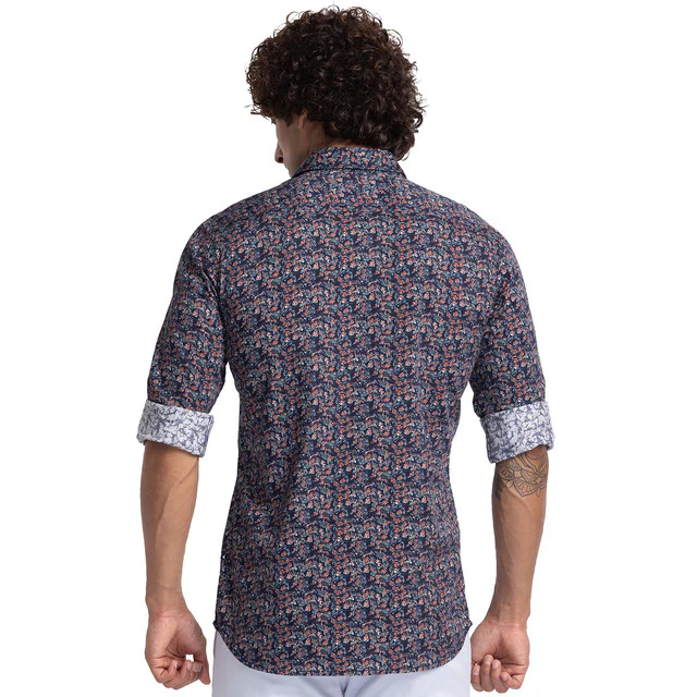 Parx Men Blue Slim Fit Printed Full Sleeve Cutaway Collar Shirt - Image 4