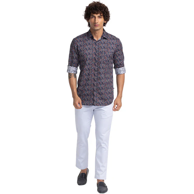 Parx Men Blue Slim Fit Printed Full Sleeve Cutaway Collar Shirt - Image 5