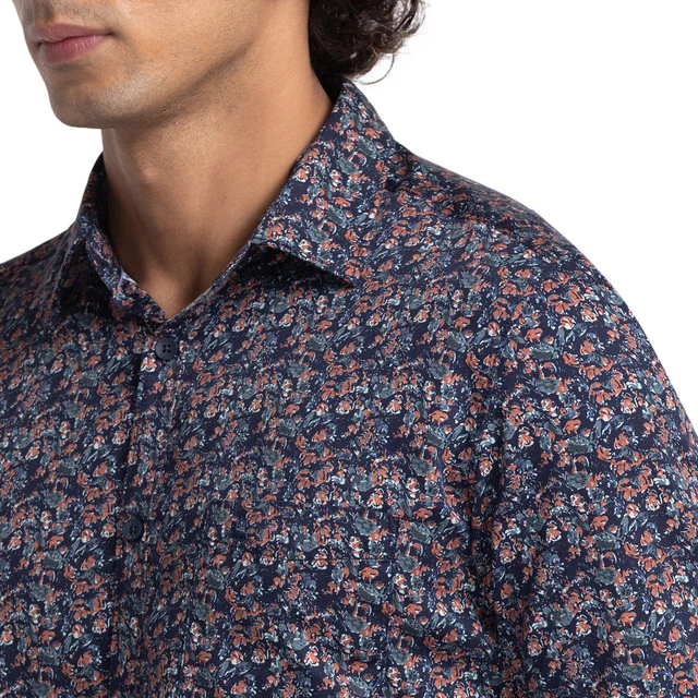 Parx Men Blue Slim Fit Printed Full Sleeve Cutaway Collar Shirt - Image 6