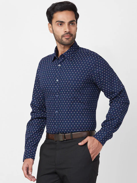 Parx Men Blue Slim Fit Printed Full Sleeve Cutaway Collar Shirt - Image 3