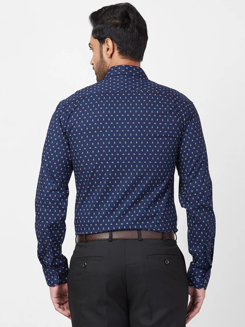 Parx Men Blue Slim Fit Printed Full Sleeve Cutaway Collar Shirt - Image 4
