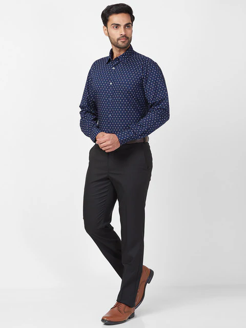 Parx Men Blue Slim Fit Printed Full Sleeve Cutaway Collar Shirt - Image 5