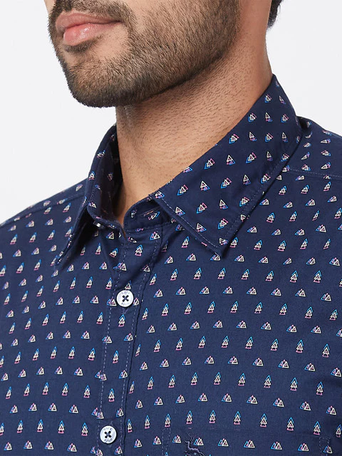 Parx Men Blue Slim Fit Printed Full Sleeve Cutaway Collar Shirt - Image 6