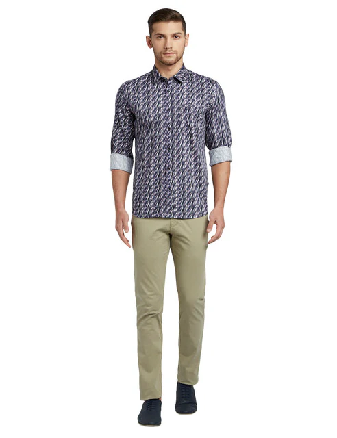 Parx Men Blue Slim Fit Printed Full Sleeve Cutaway Collar Shirt - Image 5