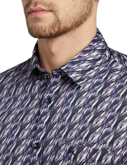 Parx Men Blue Slim Fit Printed Full Sleeve Cutaway Collar Shirt - Image 6