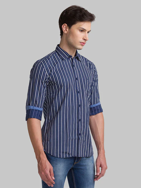 Parx Men Blue Slim Fit Printed Full Sleeve Cutaway Collar Shirt - Image 2
