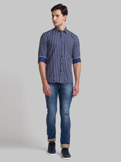 Parx Men Blue Slim Fit Printed Full Sleeve Cutaway Collar Shirt - Image 5