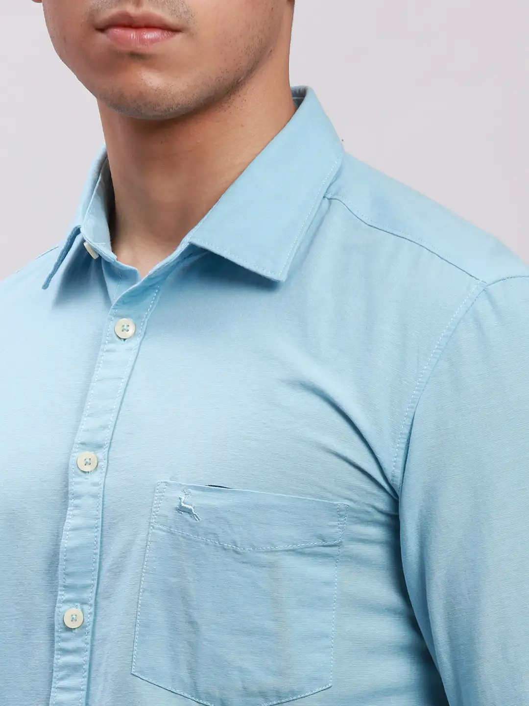 Parx Men Blue Slim Fit Solid Cotton Full Sleeve Cutaway Collar Shirts - Image 6
