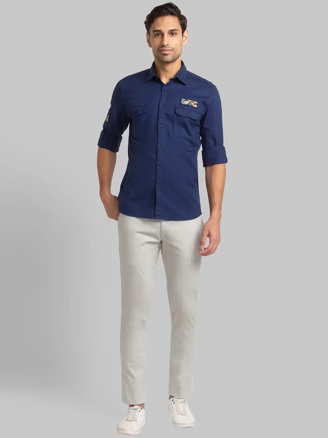 Parx Men Blue Slim Fit Solid Cotton Full Sleeve Cutaway Collar Shirts - Image 5