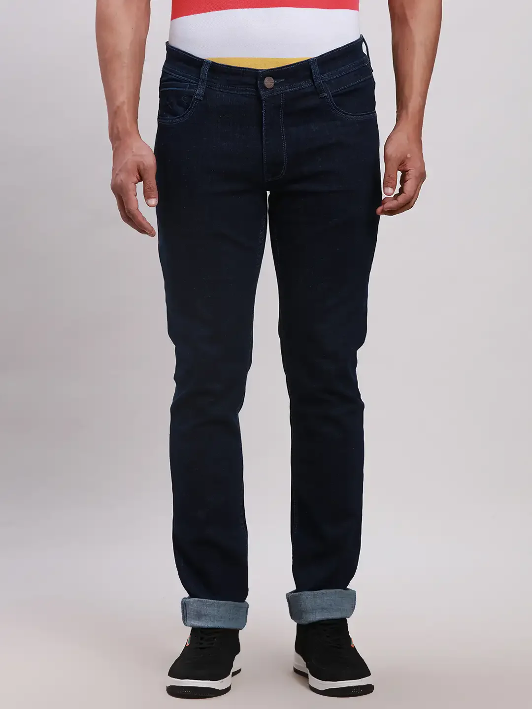 Parx Men Blue Slim Tapered Fit Jacquard Cotton Blend Jeans