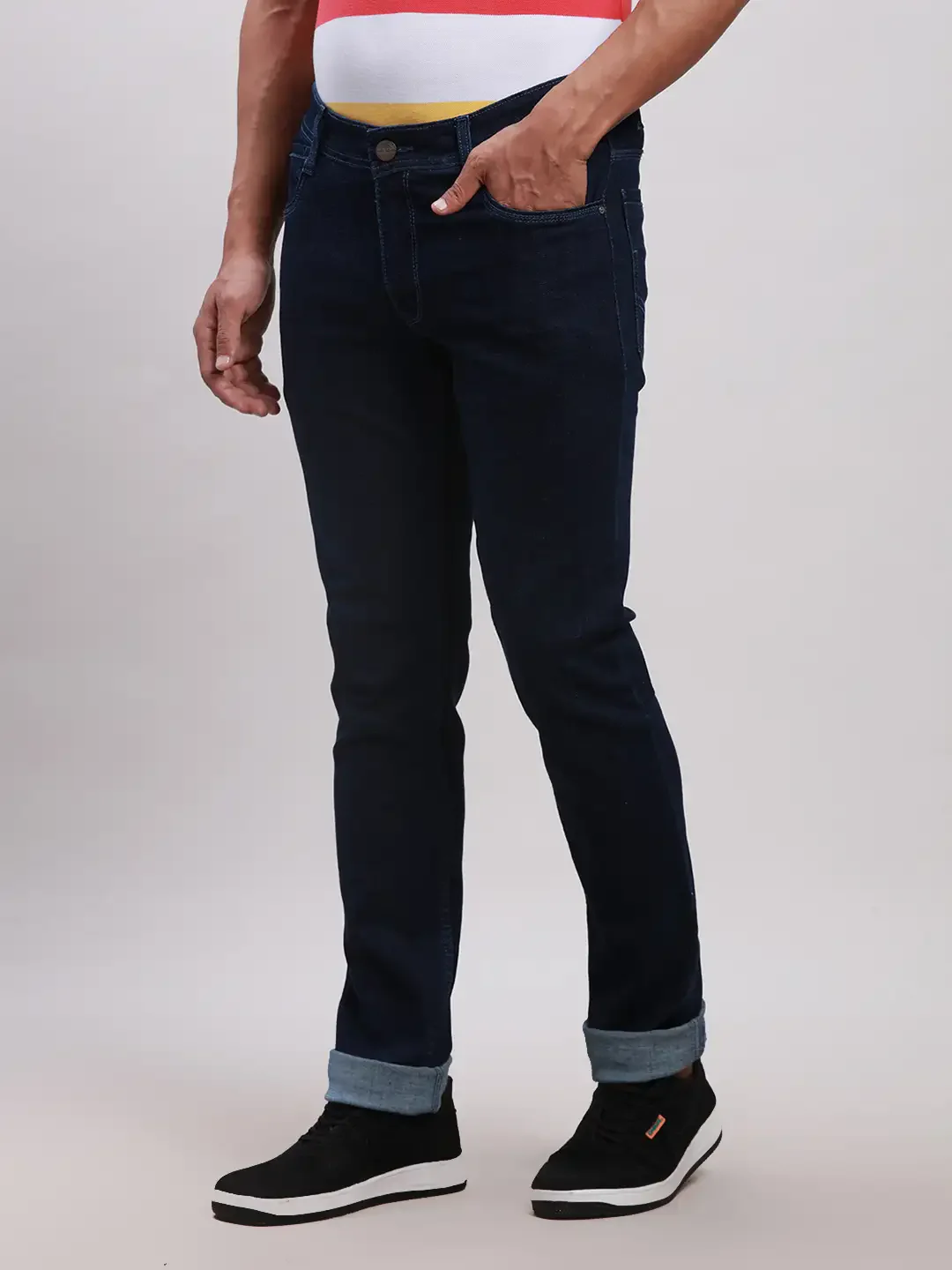 Parx Men Blue Slim Tapered Fit Jacquard Cotton Blend Jeans - Image 3
