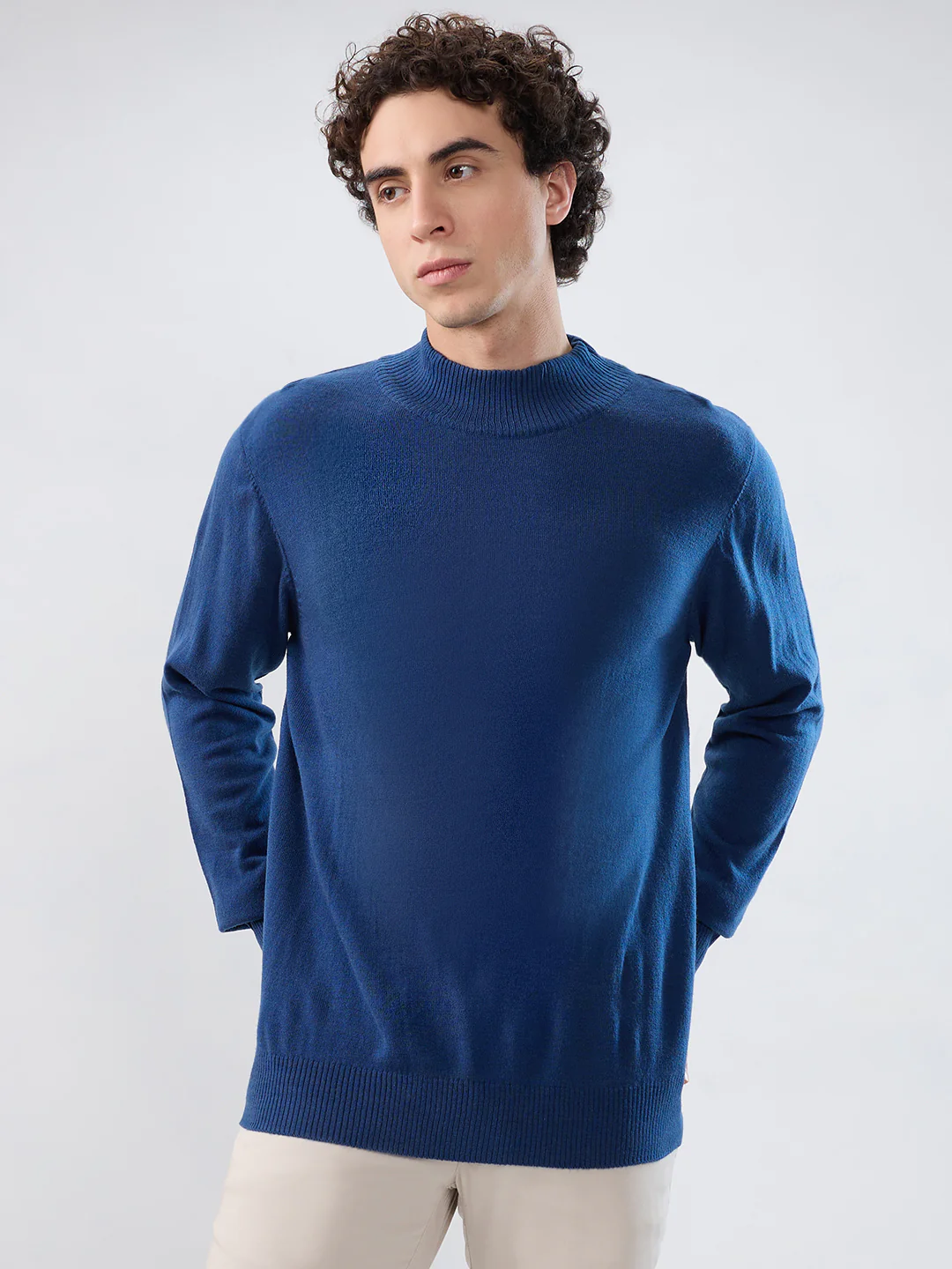 Parx Men Blue Solid Acrlic Blend Sweatshirt