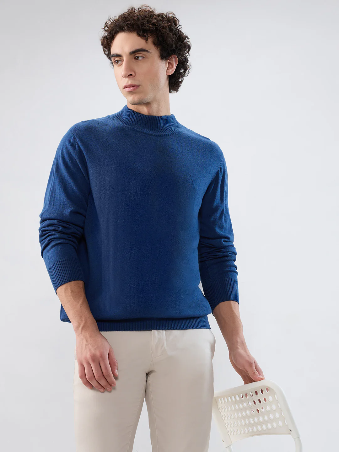 Parx Men Blue Solid Acrlic Blend Sweatshirt - Image 7