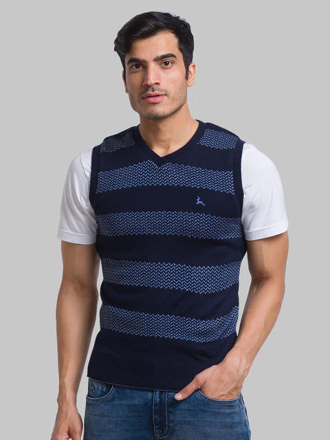 Parx Men Blue Solid Acrylic Sweater
