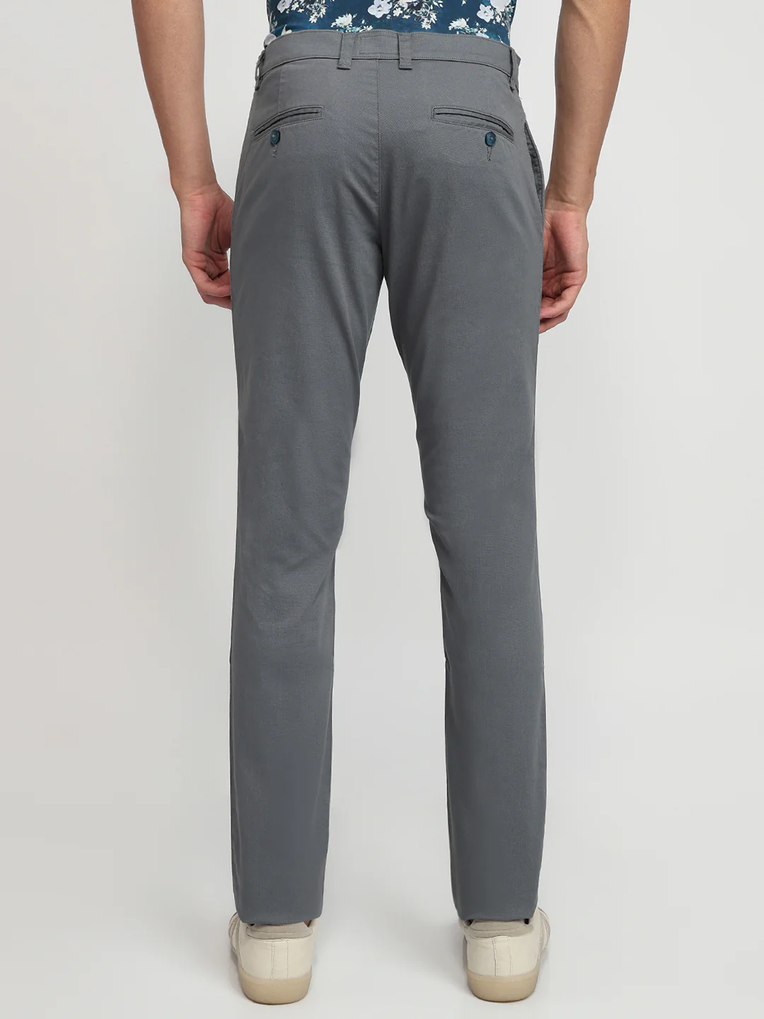 Parx Men Blue Solid-Dobby Low Rise Tapered Fit Cotton Blend Trouser - Image 4