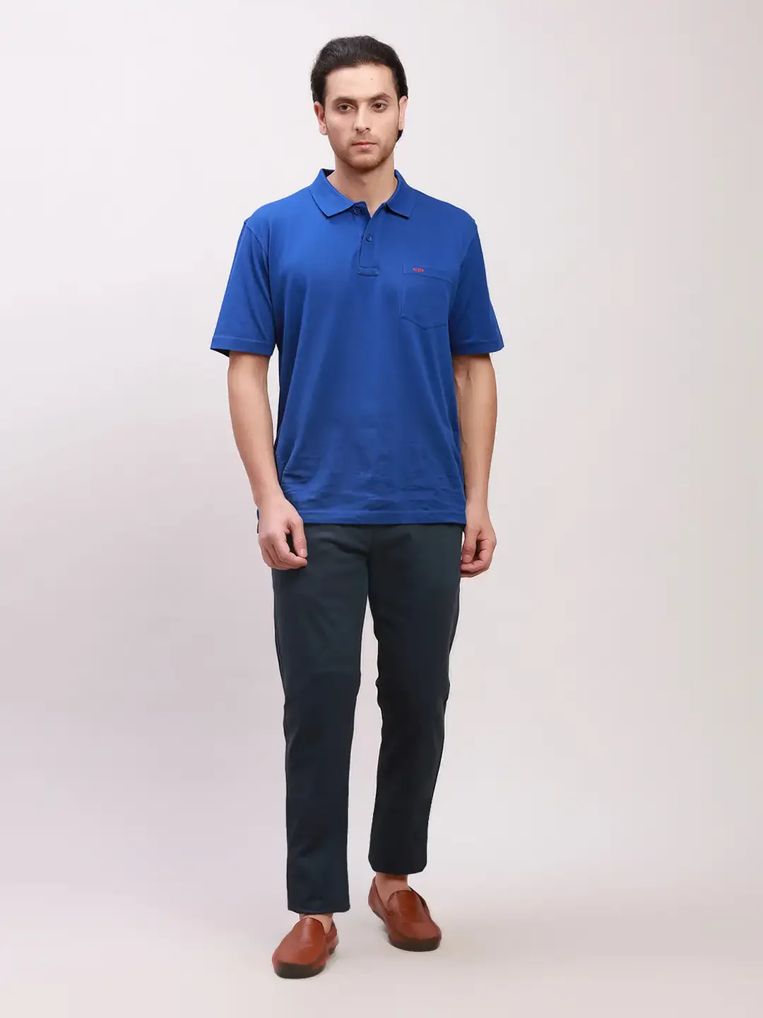 Parx Men Blue Solid Low Rise Tapered Fit Cotton Blend Trouser - Image 5