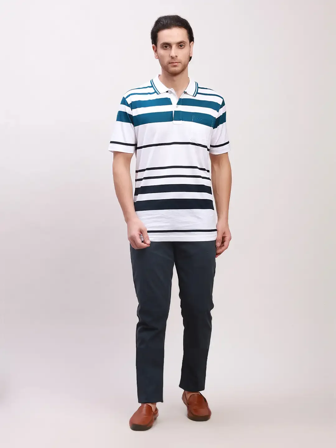 Parx Men Blue Solid Low Rise Tapered Fit Cotton Blend Trouser - Image 5