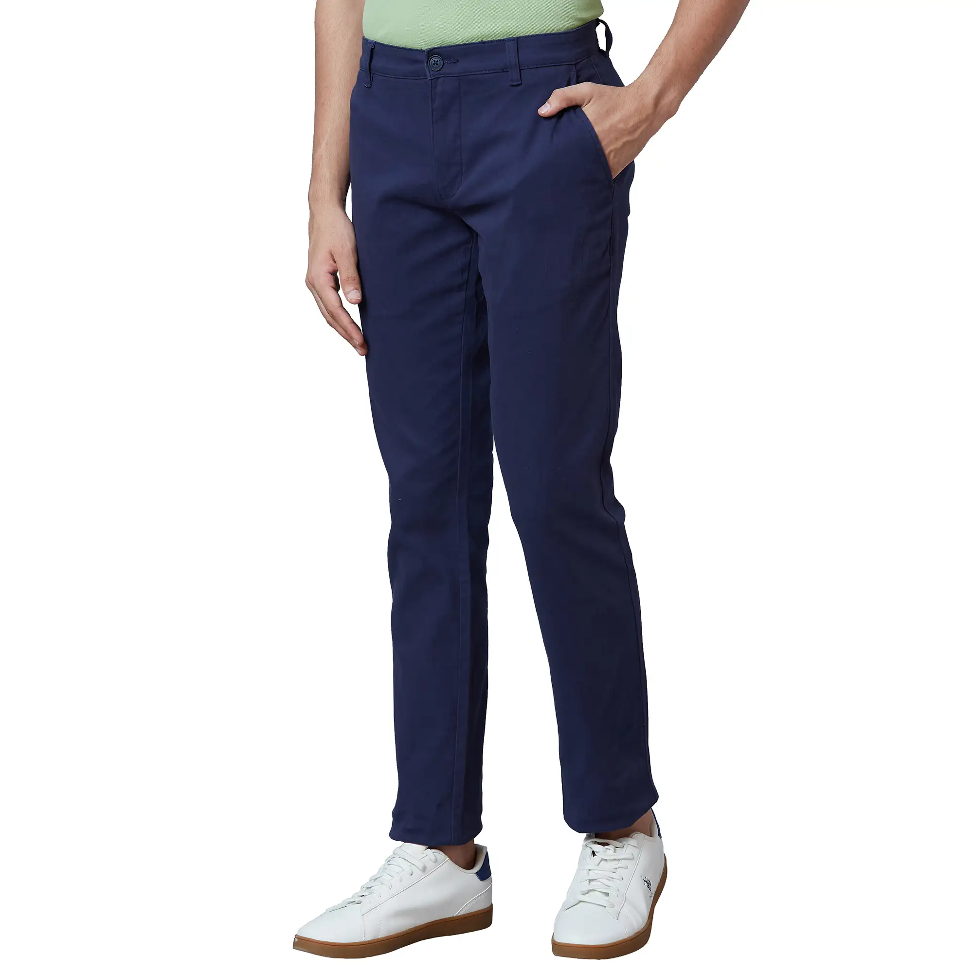 Parx Men Blue Solid Low Rise Tapered Fit Cotton Blend Trouser - Image 3