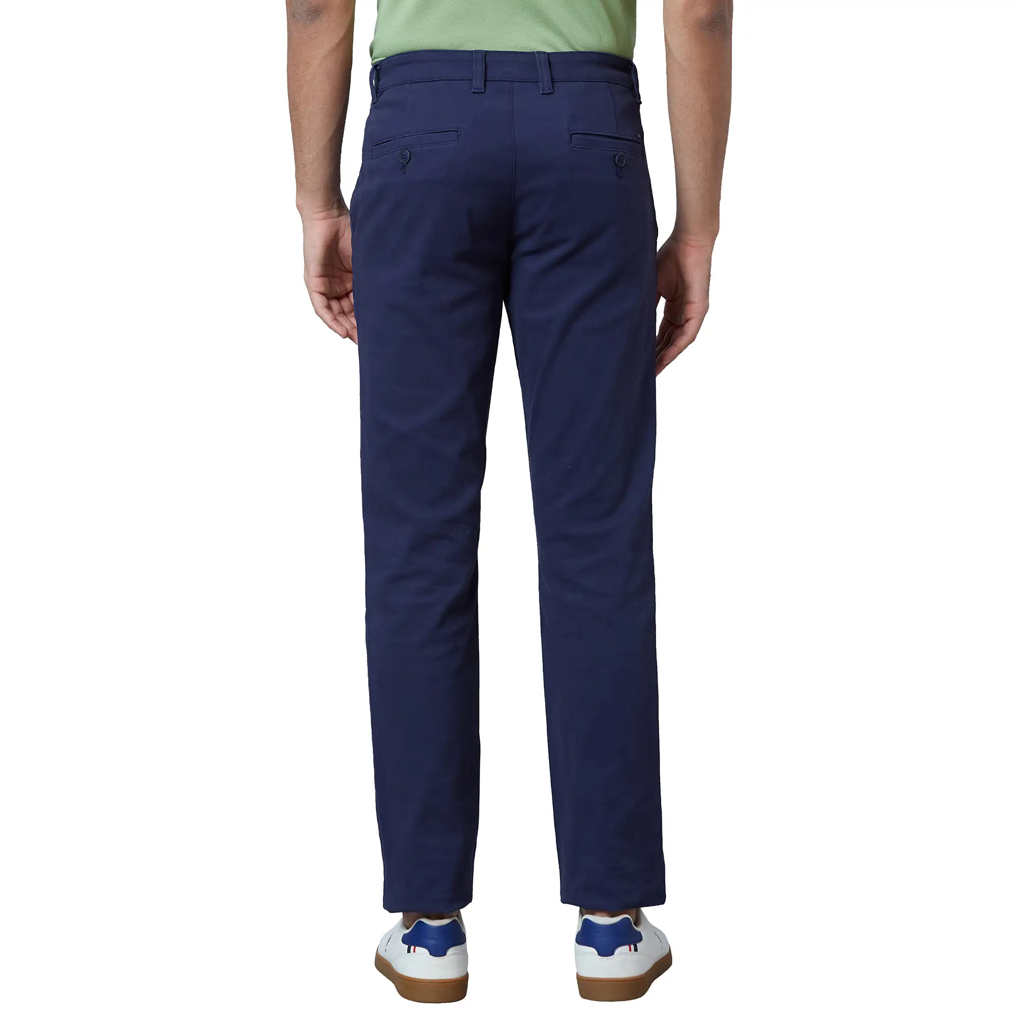 Parx Men Blue Solid Low Rise Tapered Fit Cotton Blend Trouser - Image 4