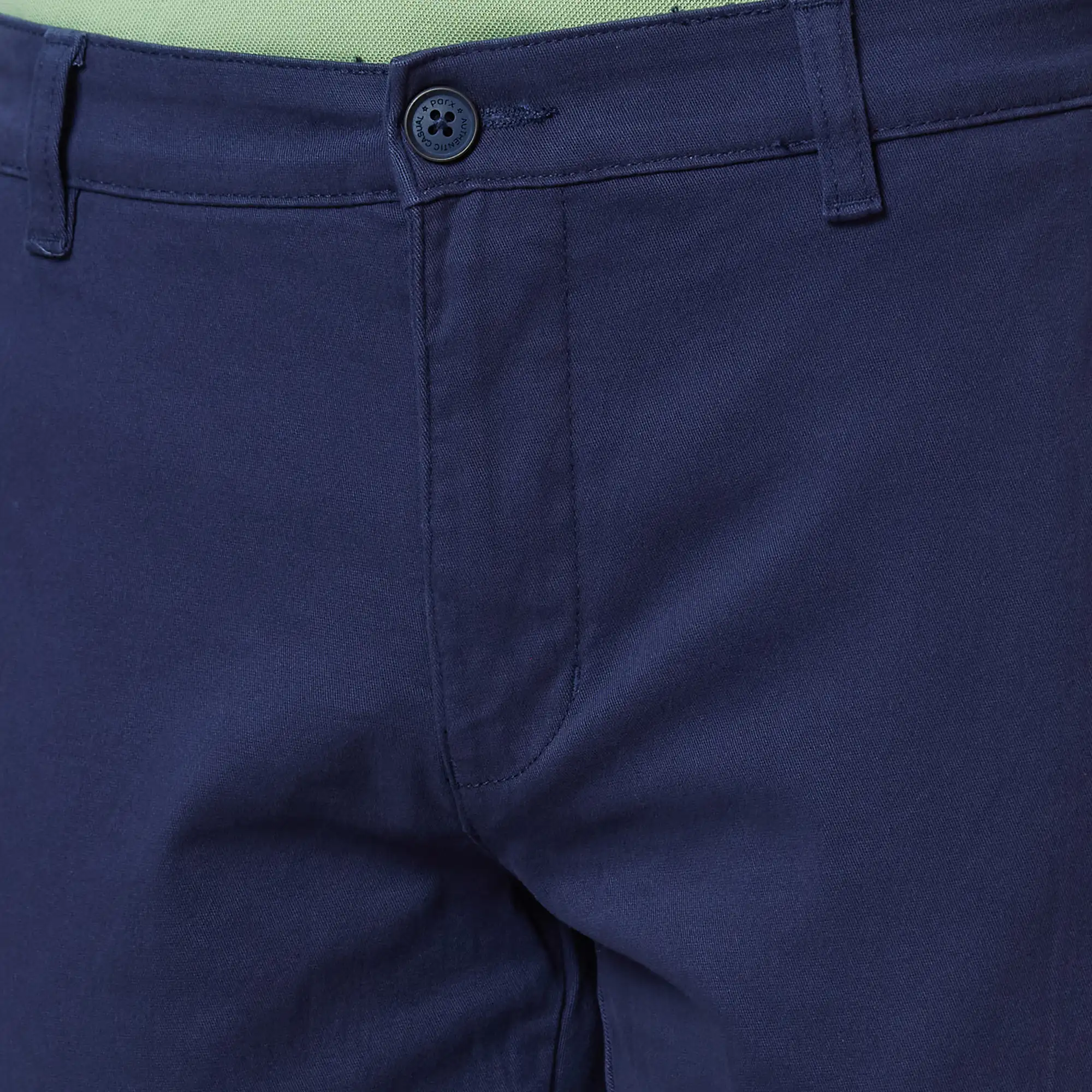 Parx Men Blue Solid Low Rise Tapered Fit Cotton Blend Trouser - Image 6