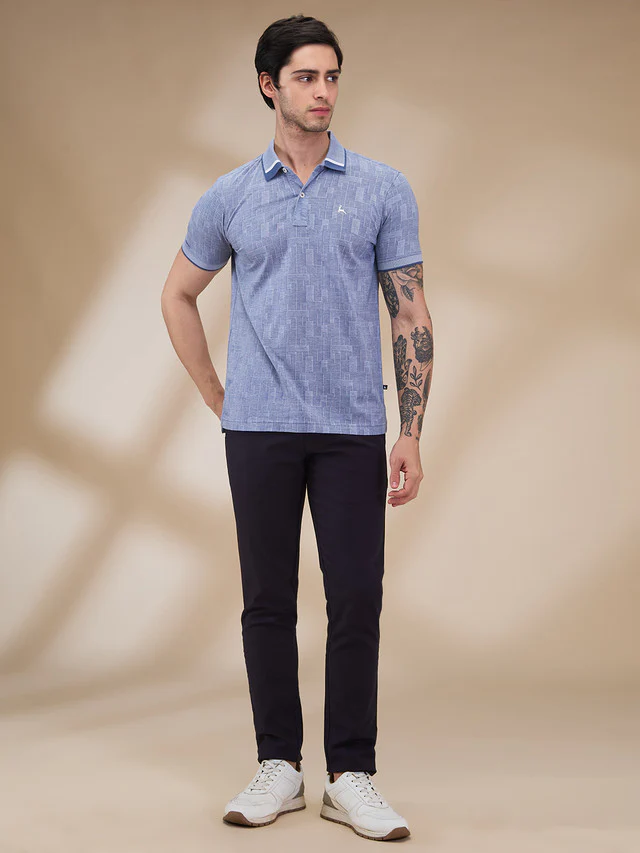 Parx Men Blue Solid Low Rise Tapered Fit Cotton Blend Trouser - Image 2