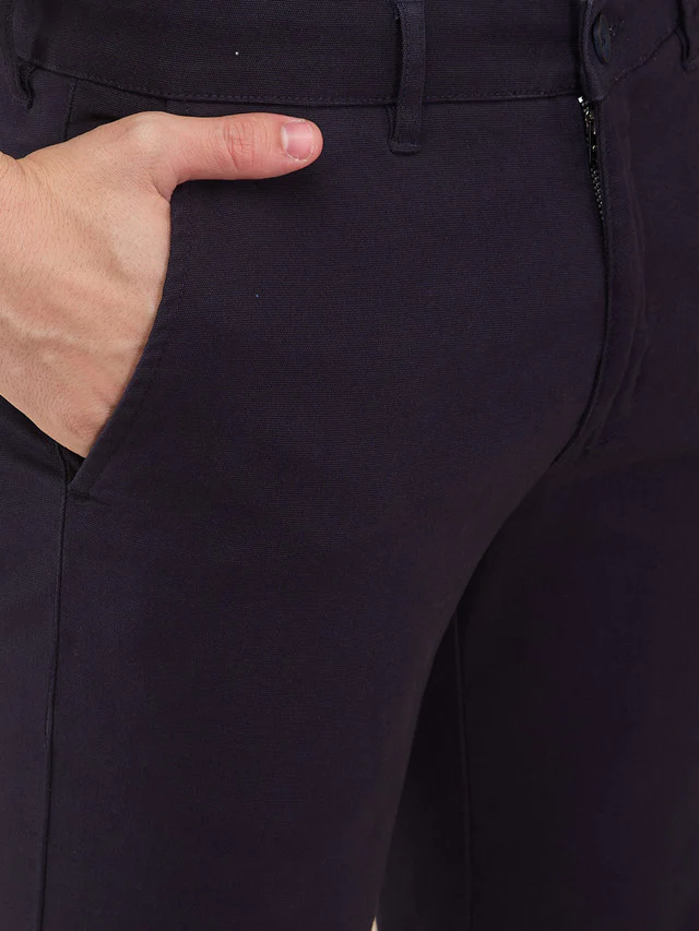 Parx Men Blue Solid Low Rise Tapered Fit Cotton Blend Trouser - Image 5