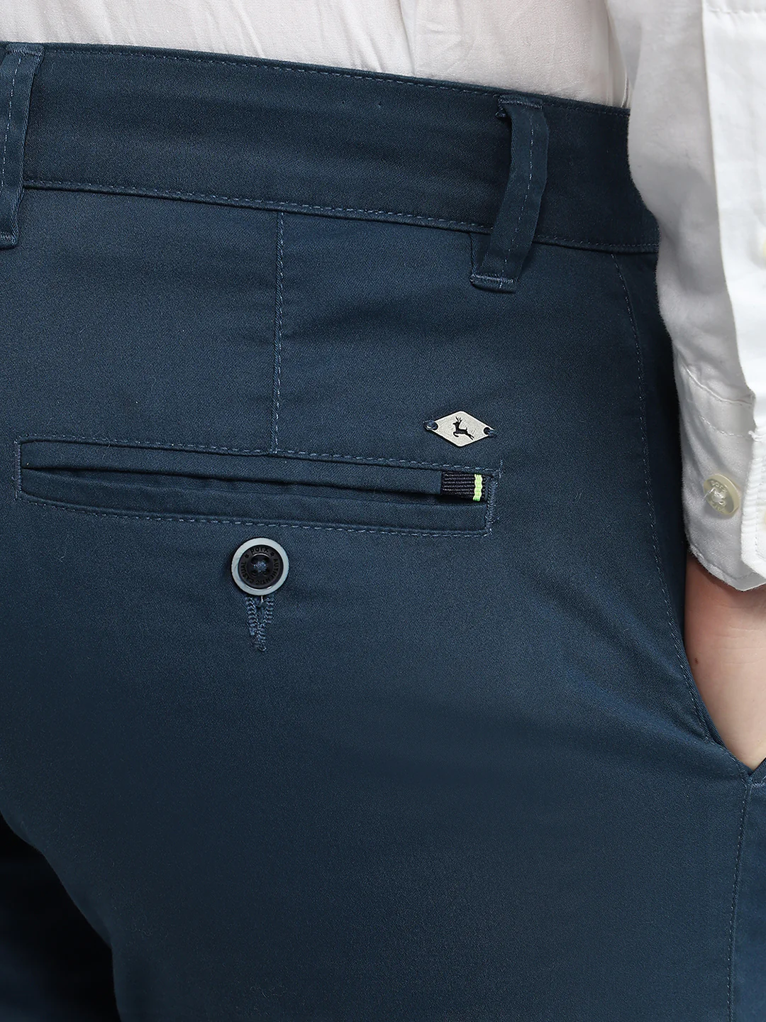 Parx Men Blue Solid Low Rise Tapered Fit Cotton Blend Trouser - Image 7