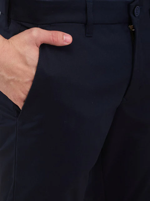 Parx Men Blue Solid Low Rise Tapered Fit Cotton Blend Trouser - Image 5