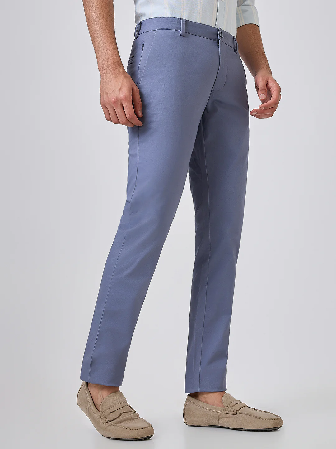 Parx Men Blue Solid Low Rise Tapered Fit Cotton Blend Trouser - Image 3