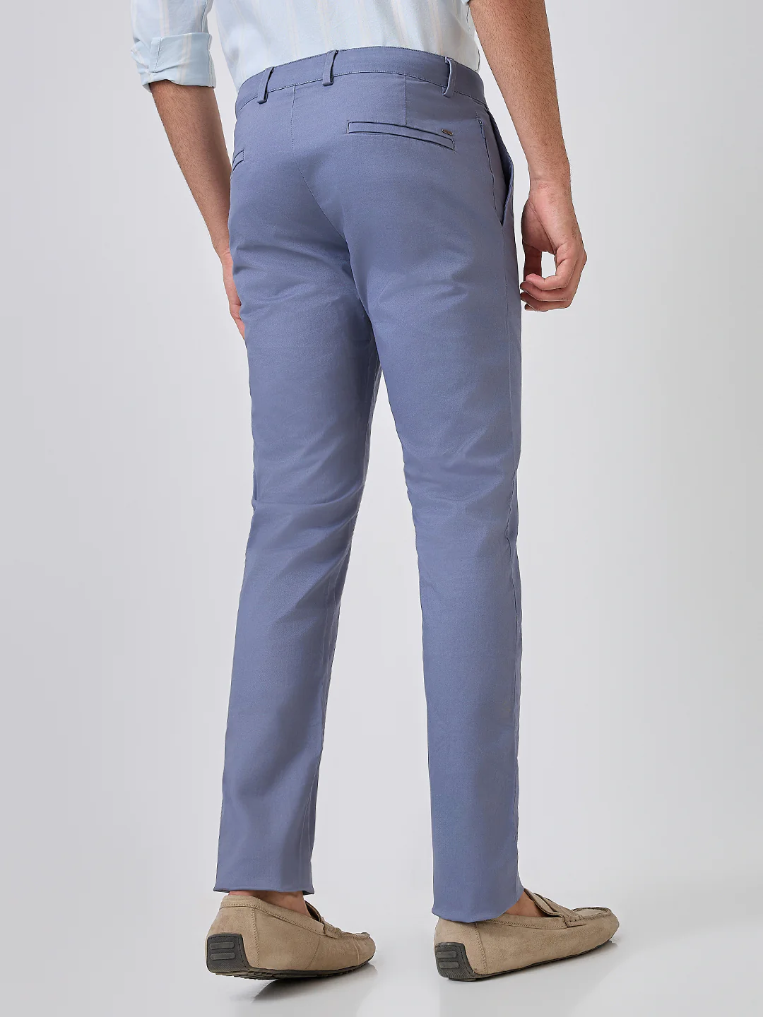 Parx Men Blue Solid Low Rise Tapered Fit Cotton Blend Trouser - Image 4