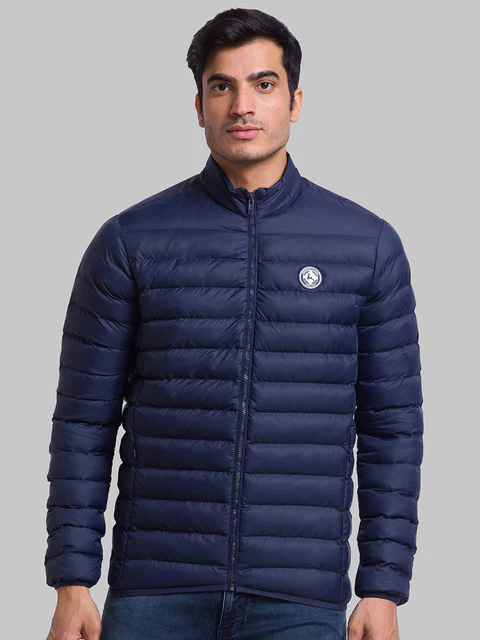 Parx Men Blue Solid Polyester Jacket