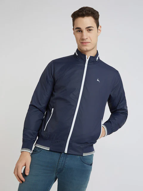 Parx Men Blue Solid Polyester Jacket