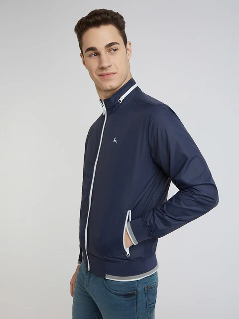 Parx Men Blue Solid Polyester Jacket - Image 3