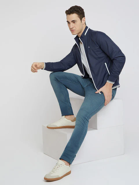 Parx Men Blue Solid Polyester Jacket - Image 5