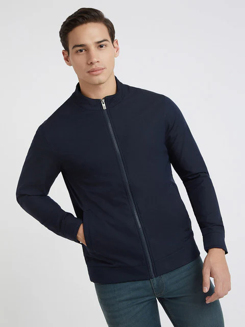 Parx Men Blue Solid Polyester Jacket