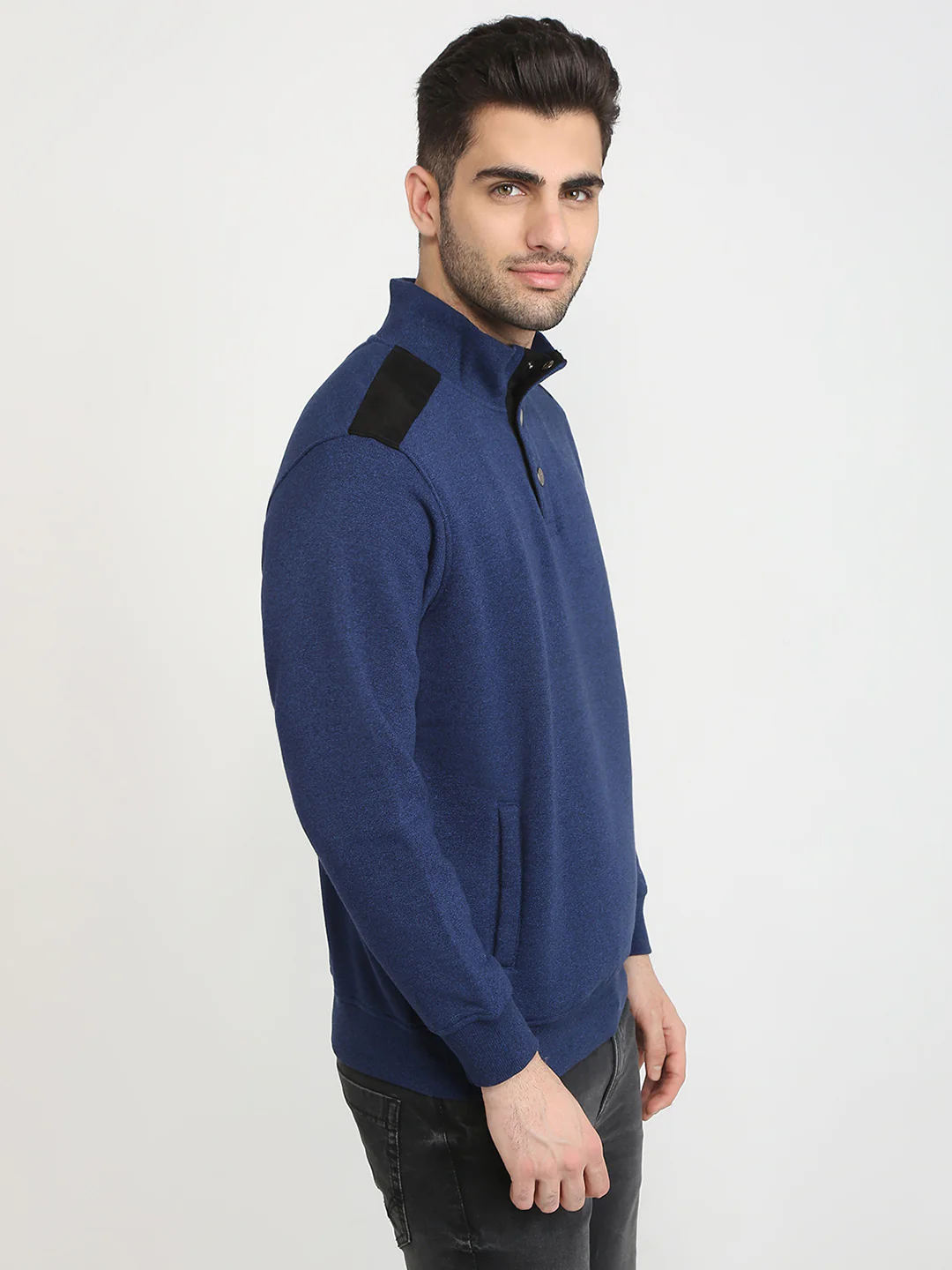 Parx Men Blue Solid Regular Fit Cotton Blend Full Sleeve High Neck Collar Sweatshirt - Image 3