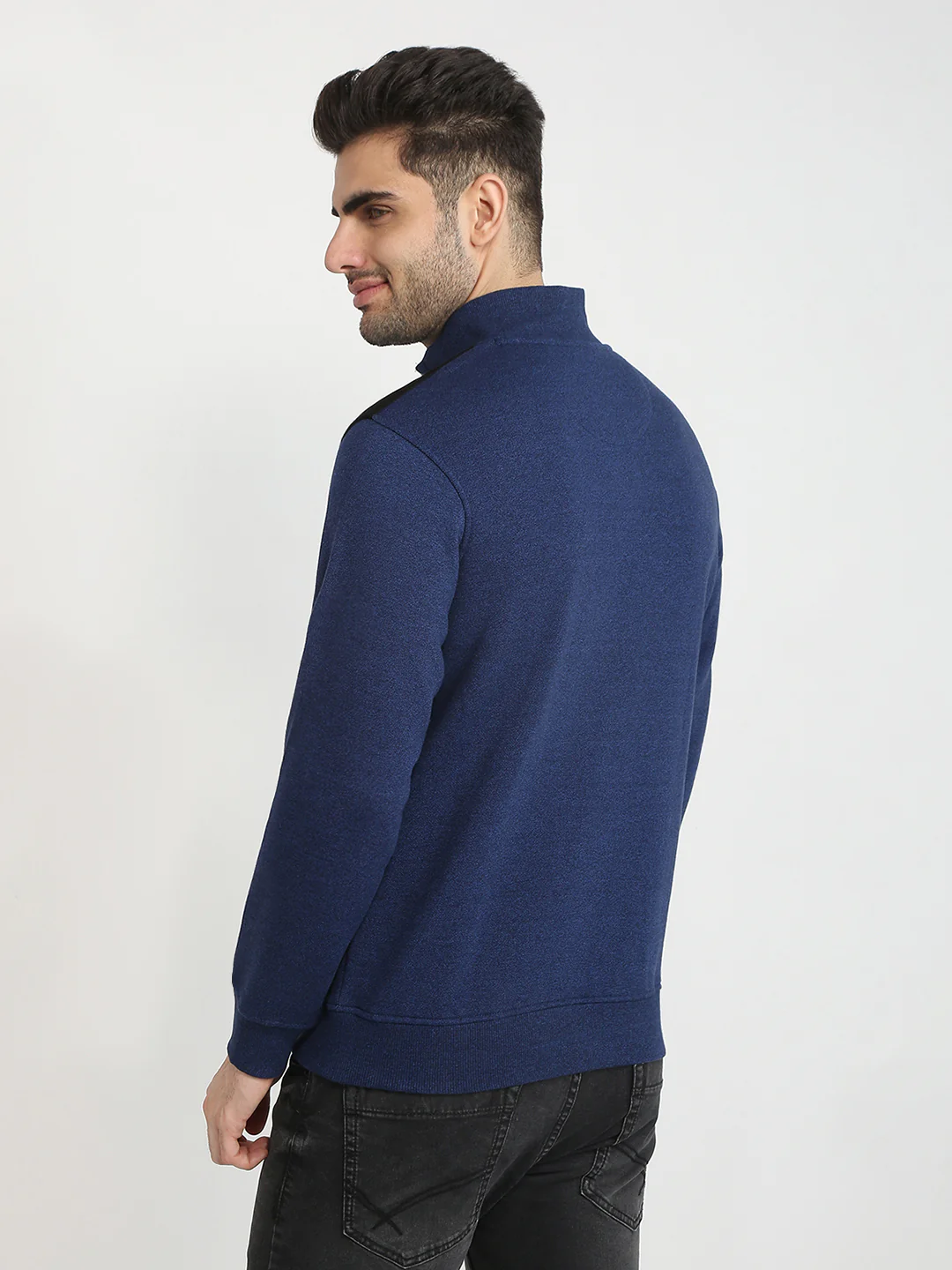 Parx Men Blue Solid Regular Fit Cotton Blend Full Sleeve High Neck Collar Sweatshirt - Image 4