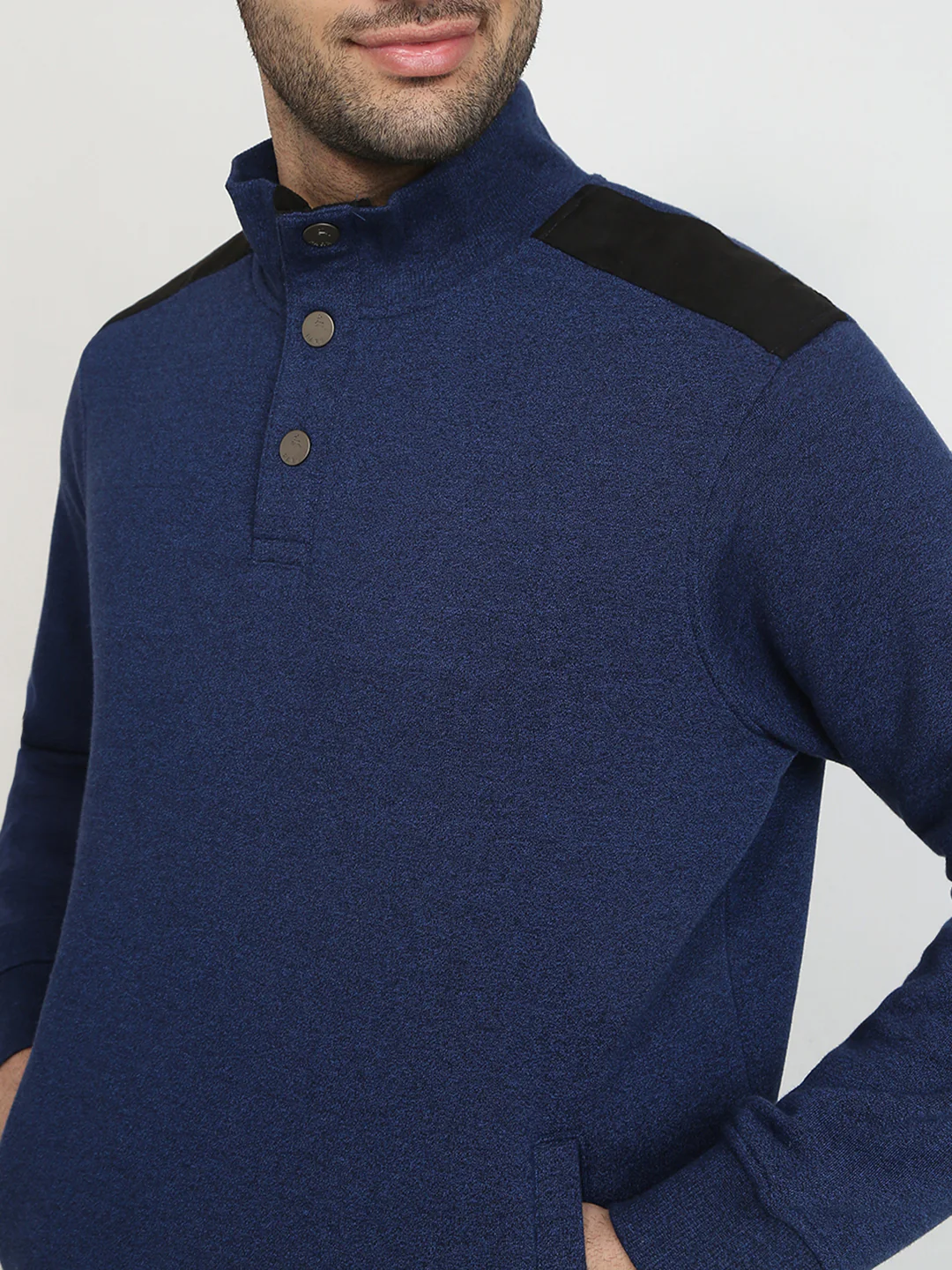 Parx Men Blue Solid Regular Fit Cotton Blend Full Sleeve High Neck Collar Sweatshirt - Image 5