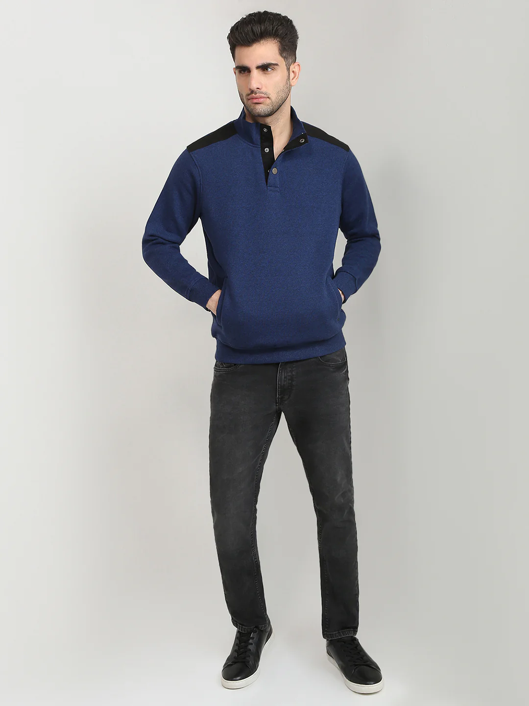 Parx Men Blue Solid Regular Fit Cotton Blend Full Sleeve High Neck Collar Sweatshirt - Image 6