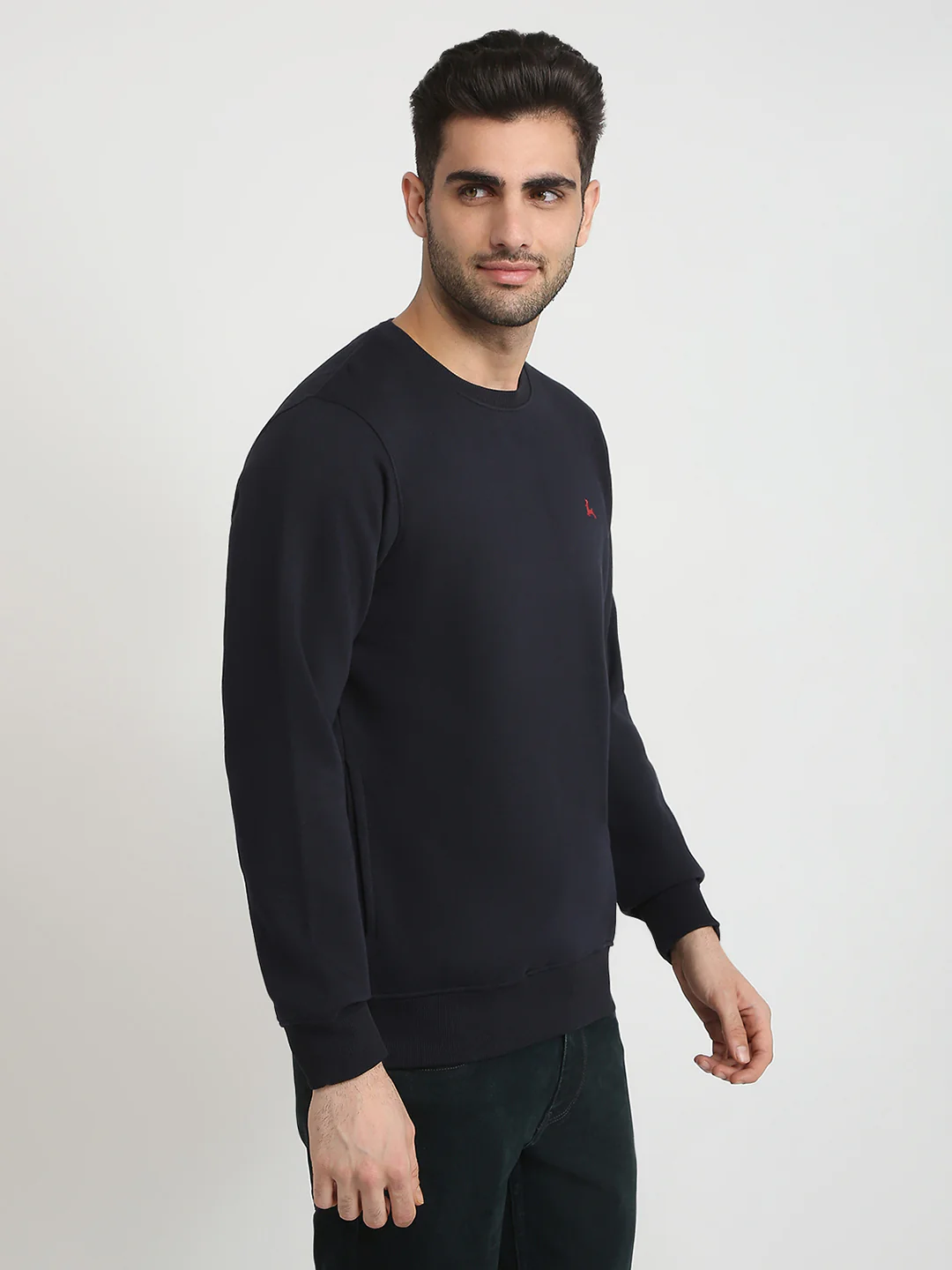 Parx Men Blue Solid Regular Fit Cotton Blend Full Sleeve Round Neck Collar Sweatshirt - Image 3
