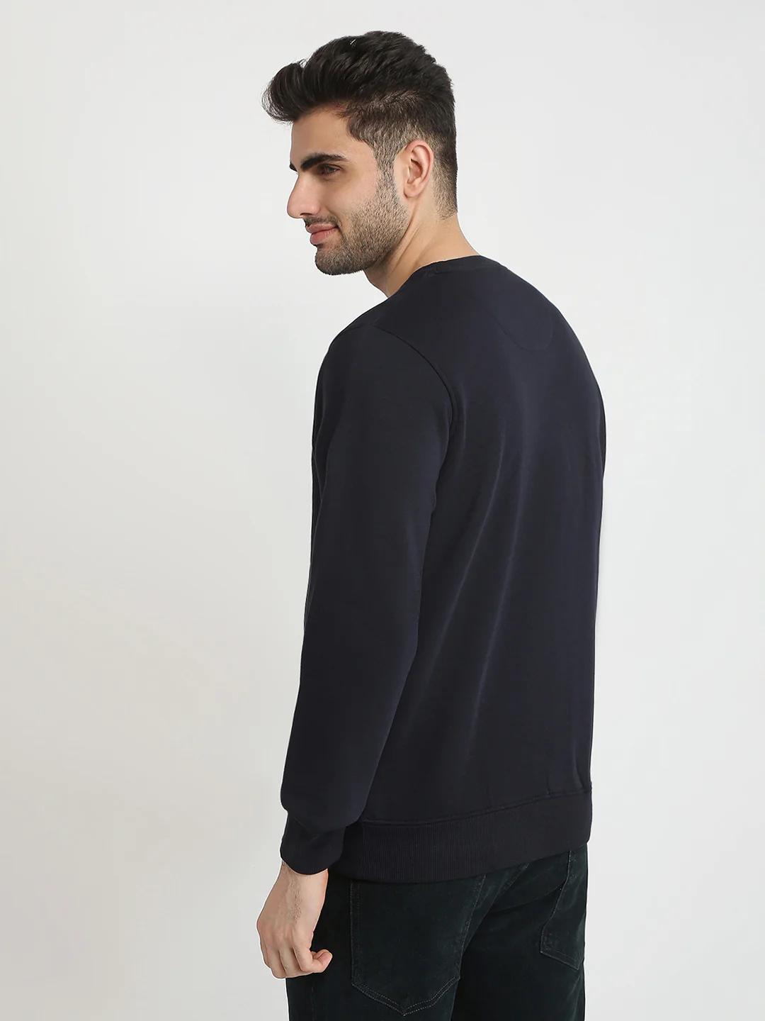 Parx Men Blue Solid Regular Fit Cotton Blend Full Sleeve Round Neck Collar Sweatshirt - Image 4