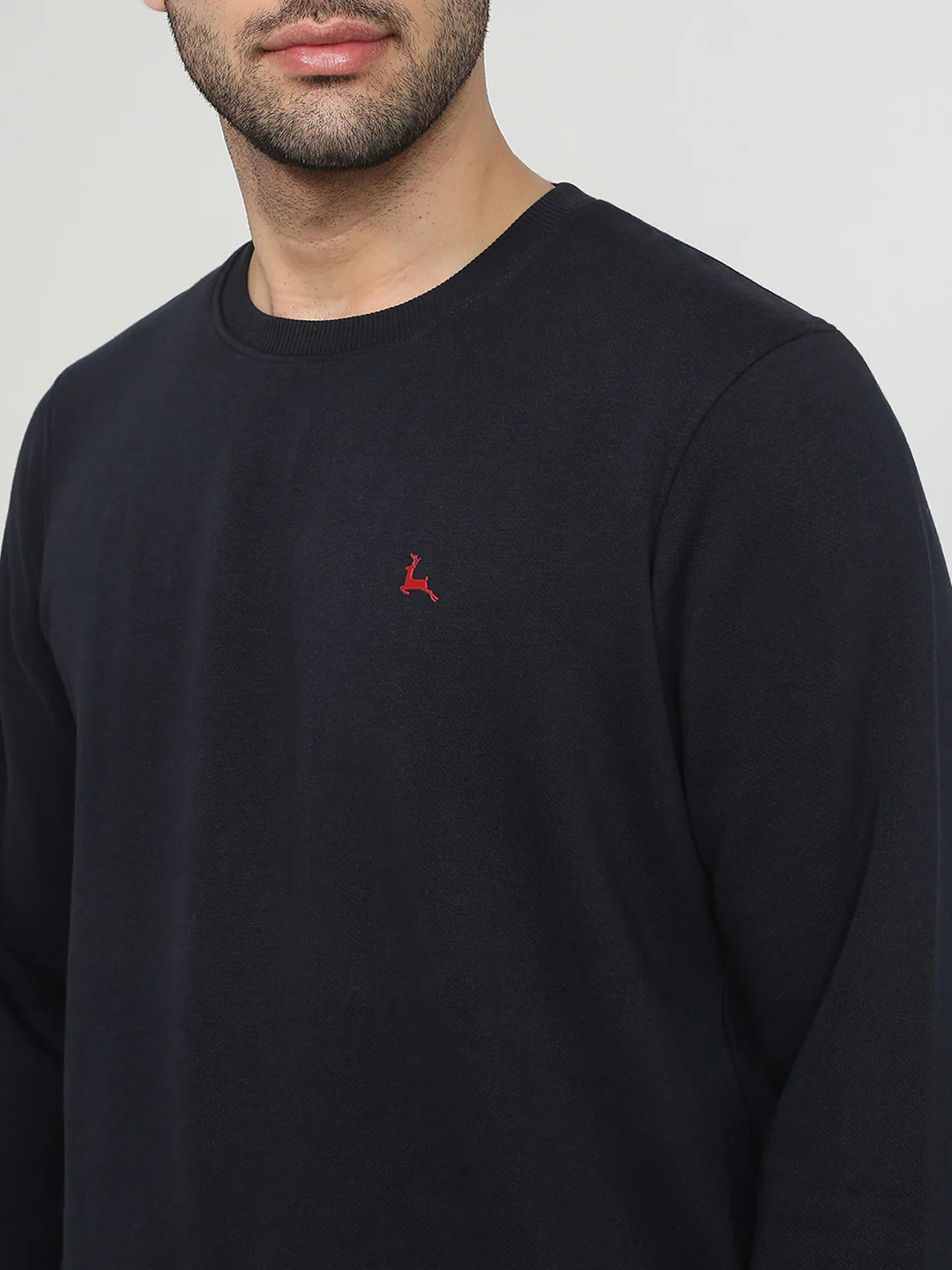 Parx Men Blue Solid Regular Fit Cotton Blend Full Sleeve Round Neck Collar Sweatshirt - Image 6