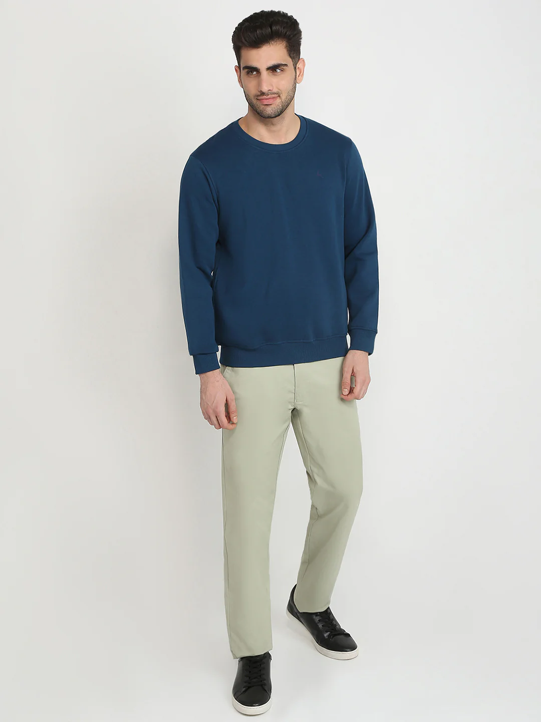 Parx Men Blue Solid Regular Fit Cotton Blend Full Sleeve Round Neck Collar Sweatshirt - Image 5