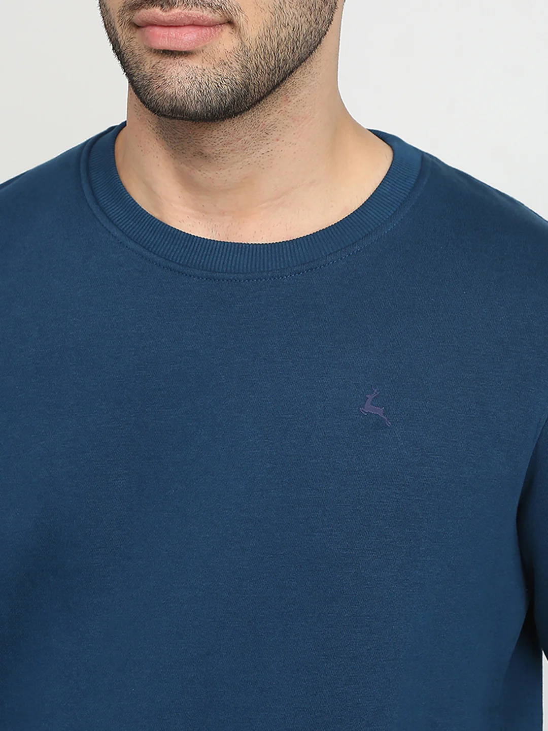 Parx Men Blue Solid Regular Fit Cotton Blend Full Sleeve Round Neck Collar Sweatshirt - Image 6