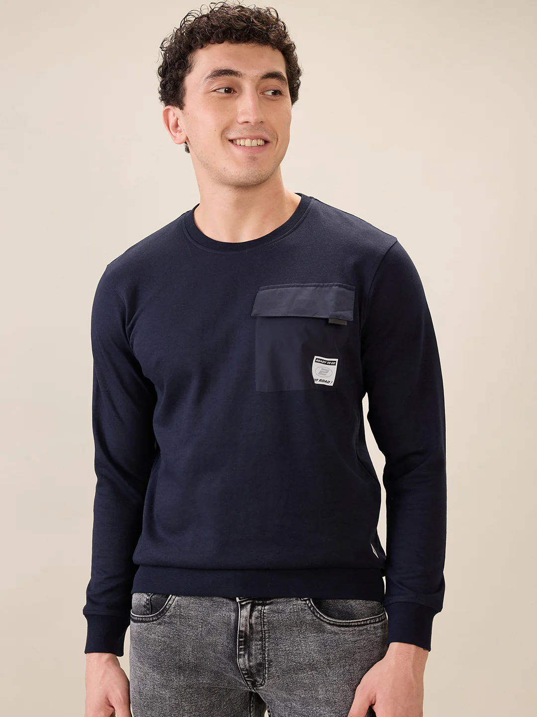 Parx Men Blue Solid Regular Fit Cotton Blend Sweatshirt