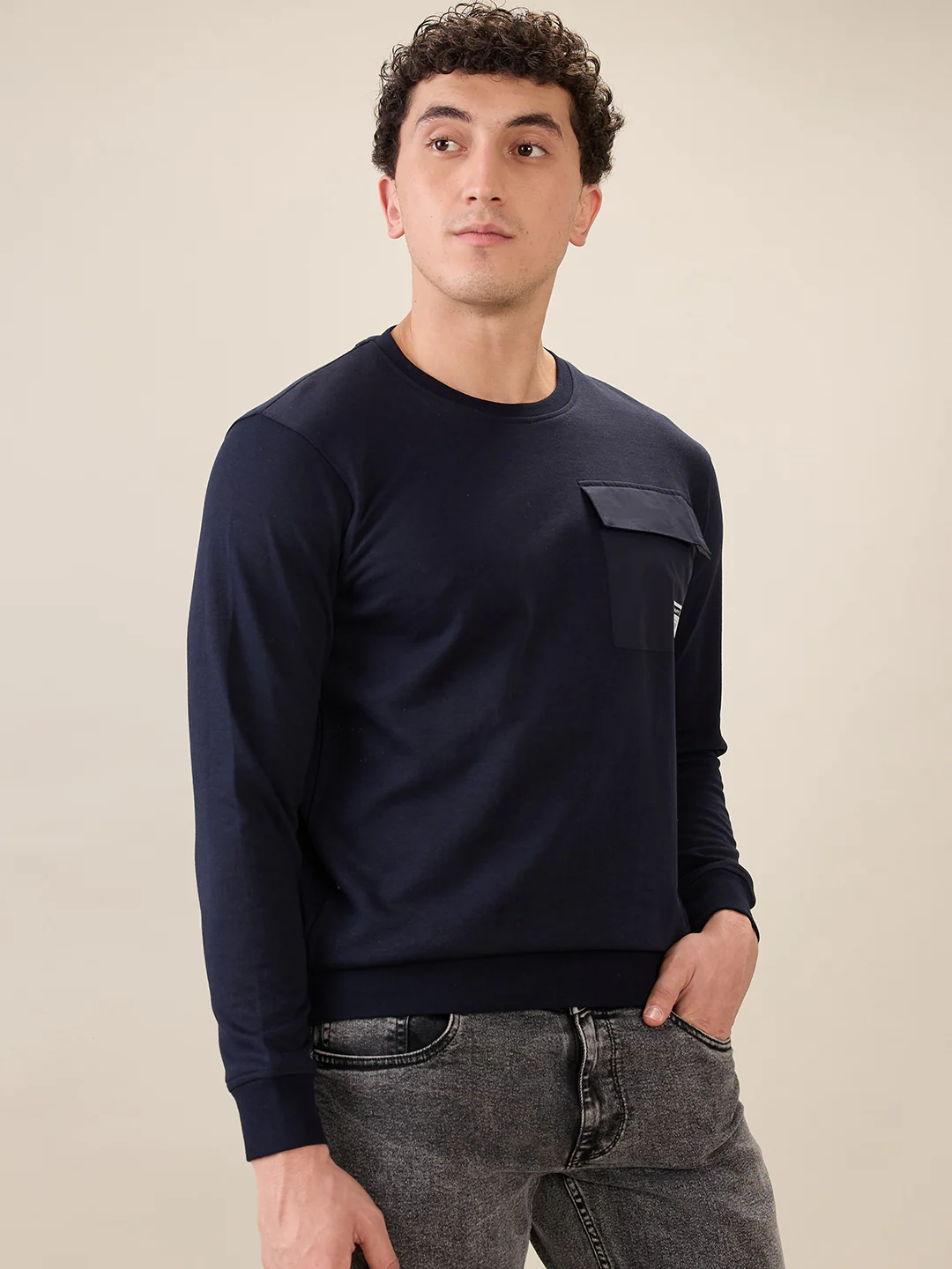 Parx Men Blue Solid Regular Fit Cotton Blend Sweatshirt - Image 2